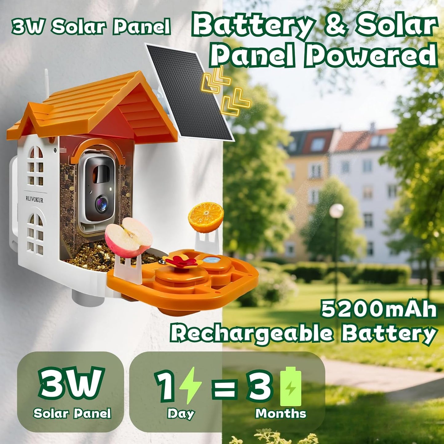 Smart Bird Feeder with Camera, 2.4GHz WiFi Watching Camera Bird Feeders for Outdoors Solar Powered, AI Identify 11,000 Birds Species, Instant Arrival Alerts, Auto Capture 2K HD Live Videos