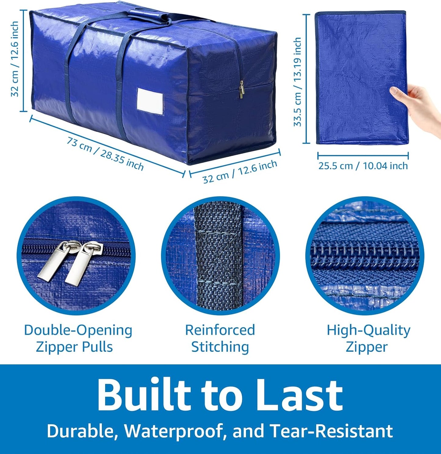 6 Pack Large Moving Bags Heavy Duty – Reusable Storage Bags with Zippers & Handles | Extra-Large Packing Bags for Moving Boxes, Clothes, Bedding, Holiday Décor & Home Storage