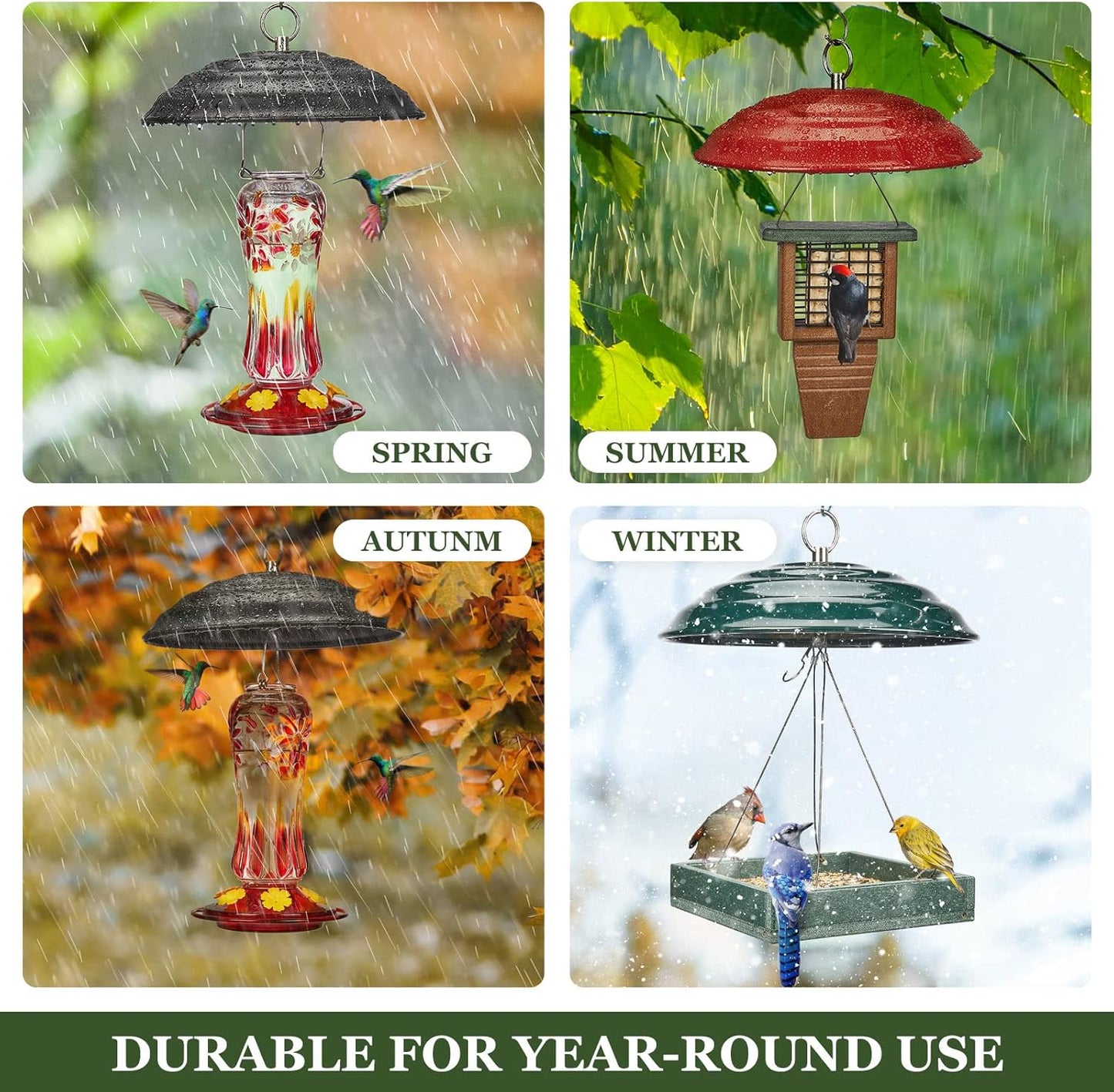 Kingsyard 11.5" Metal Weather Protective Dome, Hanging Squirrel Baffle for Outdoor Bird Feeders, Heavy-Duty Rain Guard Cover, Chew-Proof & Rustproof, Green