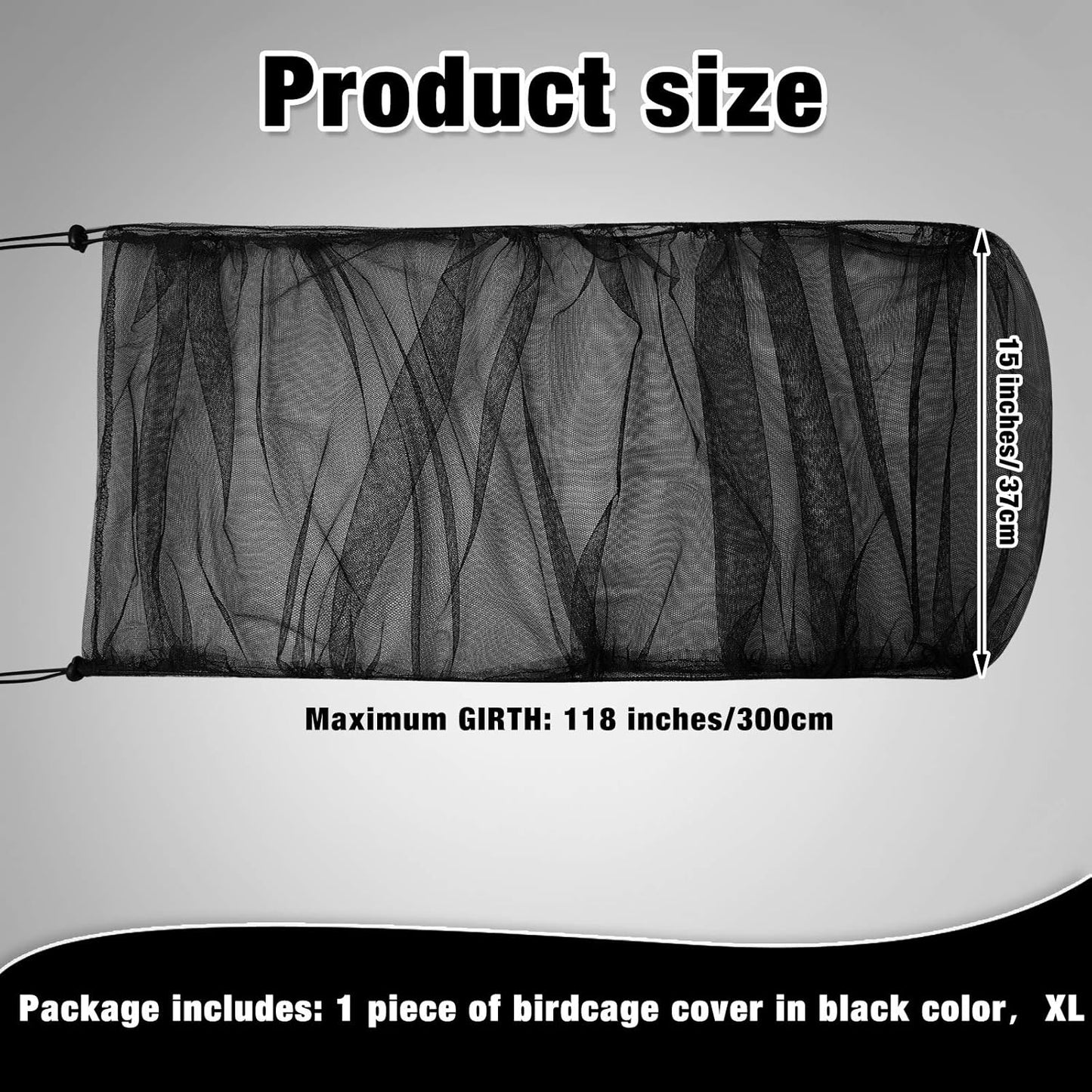 Shappy Large Bird Cage Seed Catcher,Bird Cage Cover Net Skirt Guard,Adjustable Soft Airy Mesh Net for Parrot Parakeet Macaw(118 x 15 Inch/ 300 x 37 cm,Black)