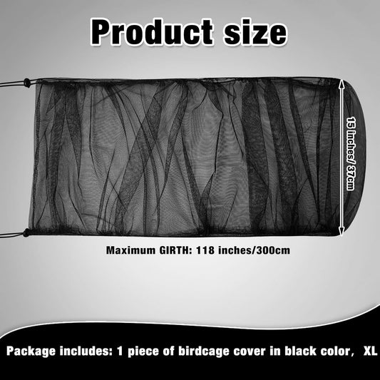 Shappy Large Bird Cage Seed Catcher,Bird Cage Cover Net Skirt Guard,Adjustable Soft Airy Mesh Net for Parrot Parakeet Macaw(118 x 15 Inch/ 300 x 37 cm,Black)