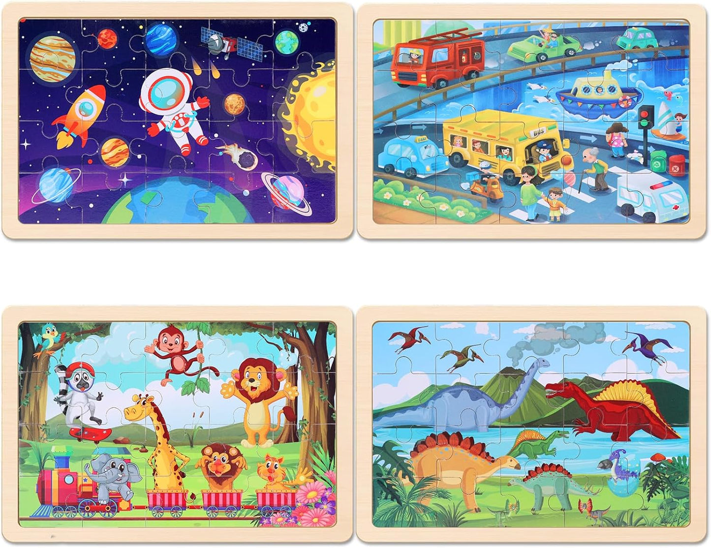 Wooden Educational Jigsaw Puzzles for Preschool Kids Ages 3-5, 4-Pack 