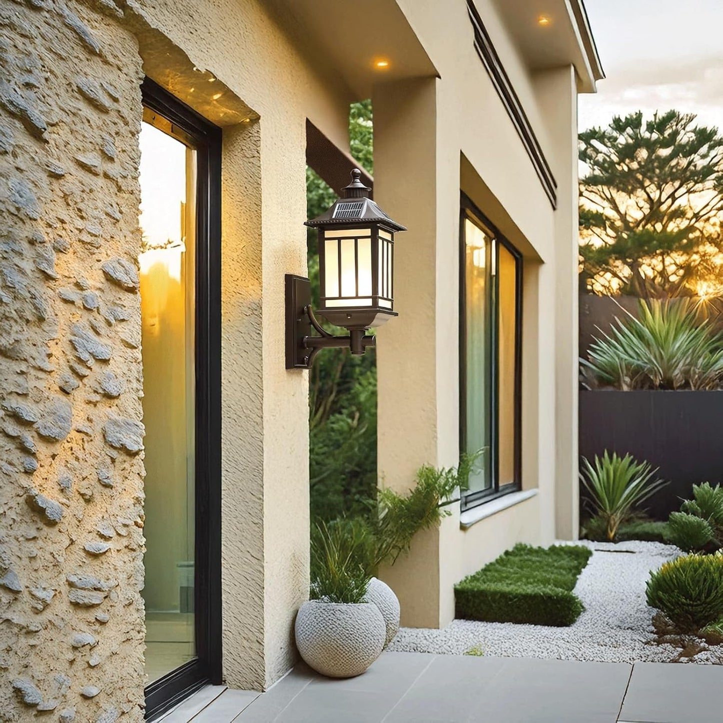 Solar Outdoor Wall Sconce Light Fixture, Retro Deep Coffee Waterproof Wall Lamp with LED and E27 Dual Sources, Die-cast Aluminum Wall Mounted Lantern for Porch, Patio, Garden, Villa, Garage