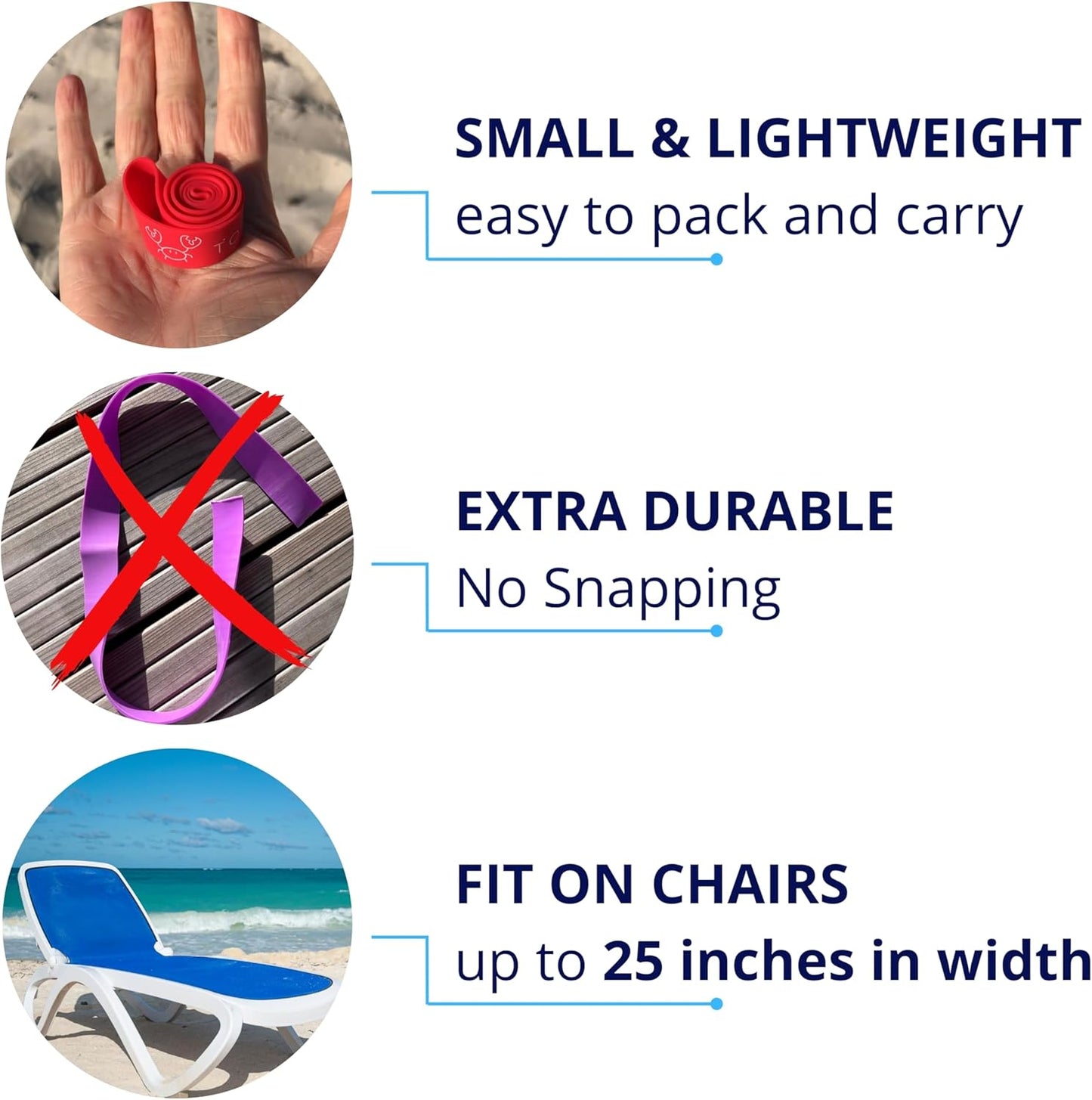 Towel Bands (6-Pack), Beach Pool & Cruise Chairs, Extra Durable, No Snapping, Cruise Ship & Beach Essentials, Great Alternative to Beach Towel Clips (3 Regular + 3 Glow in The Dark