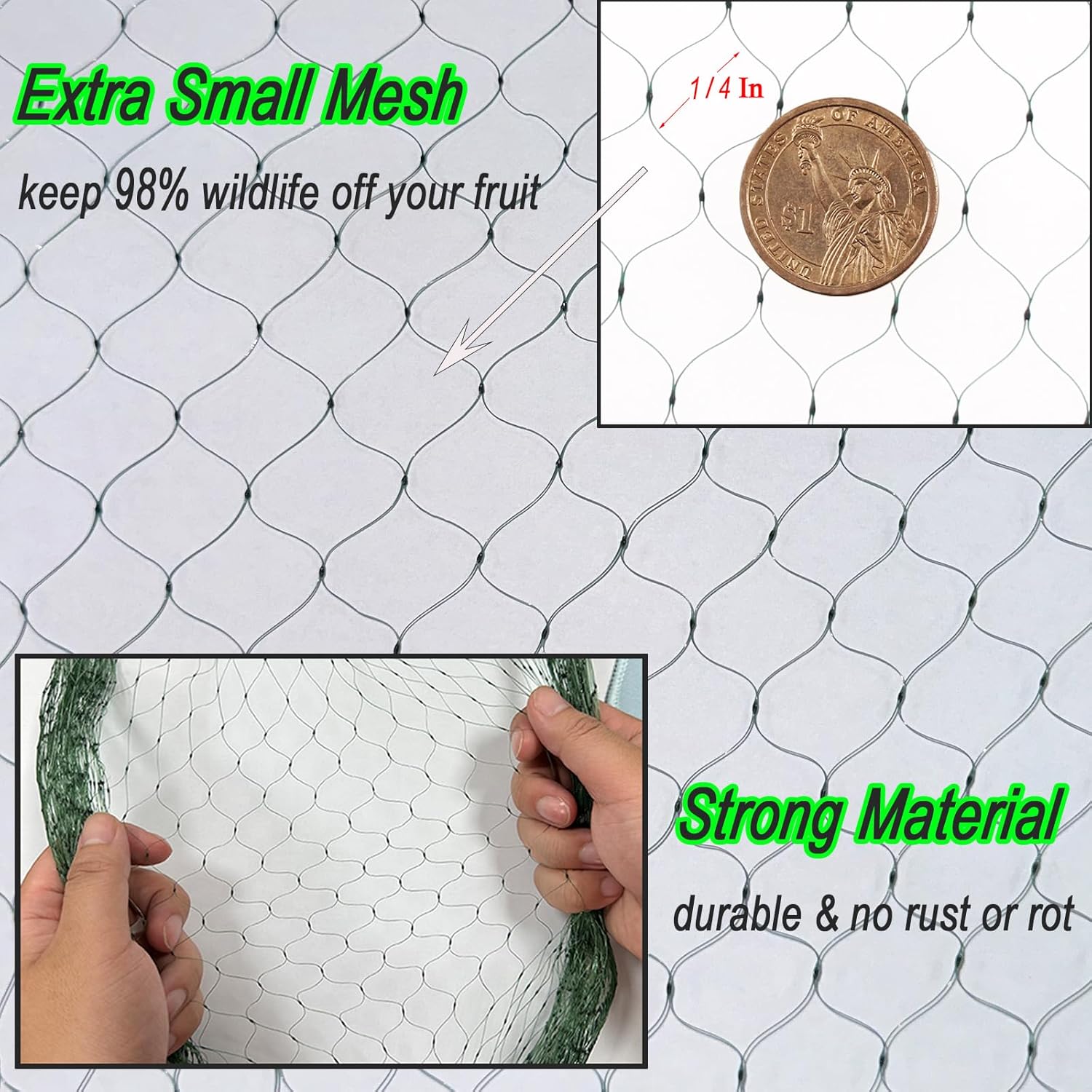 MEANCHEN Bird Netting for Garden 6.5×100FT, 0.3IN Mesh Garden Netting 