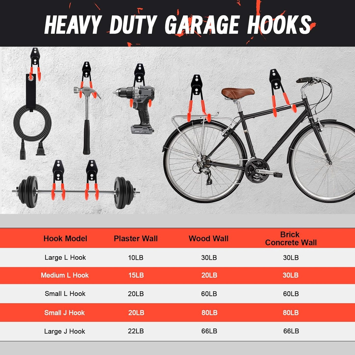 15 Pack Garage Hooks Heavy Duty,Garage Hangers Storage System Hooks for Shed Yard Tools Ladders Bikes Hose Hanging Wall Mount with Anti-Slip Coating