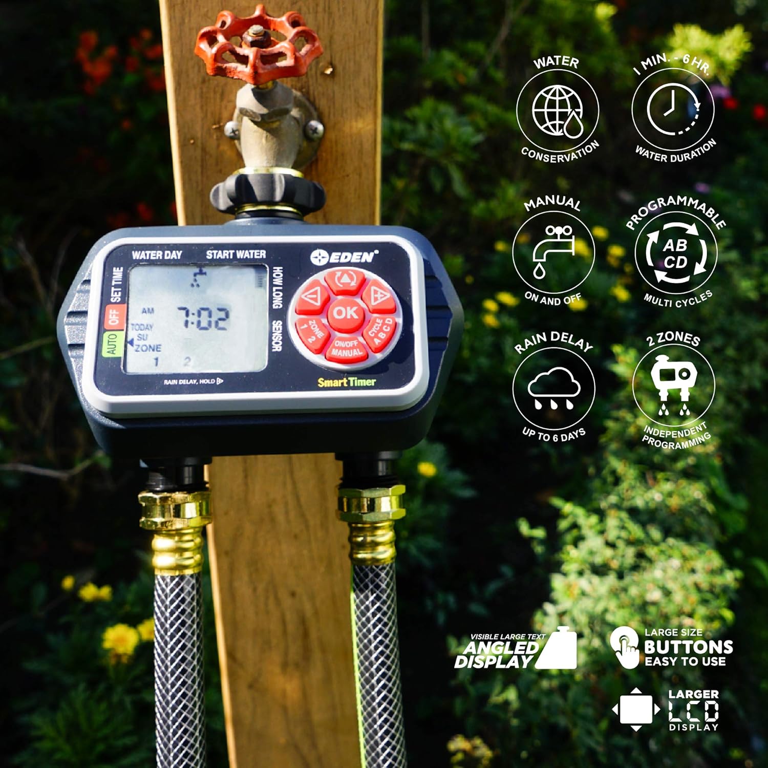 Eden 93412 Programmable Digital Water Timer 2-Zone, Compatible with Wi