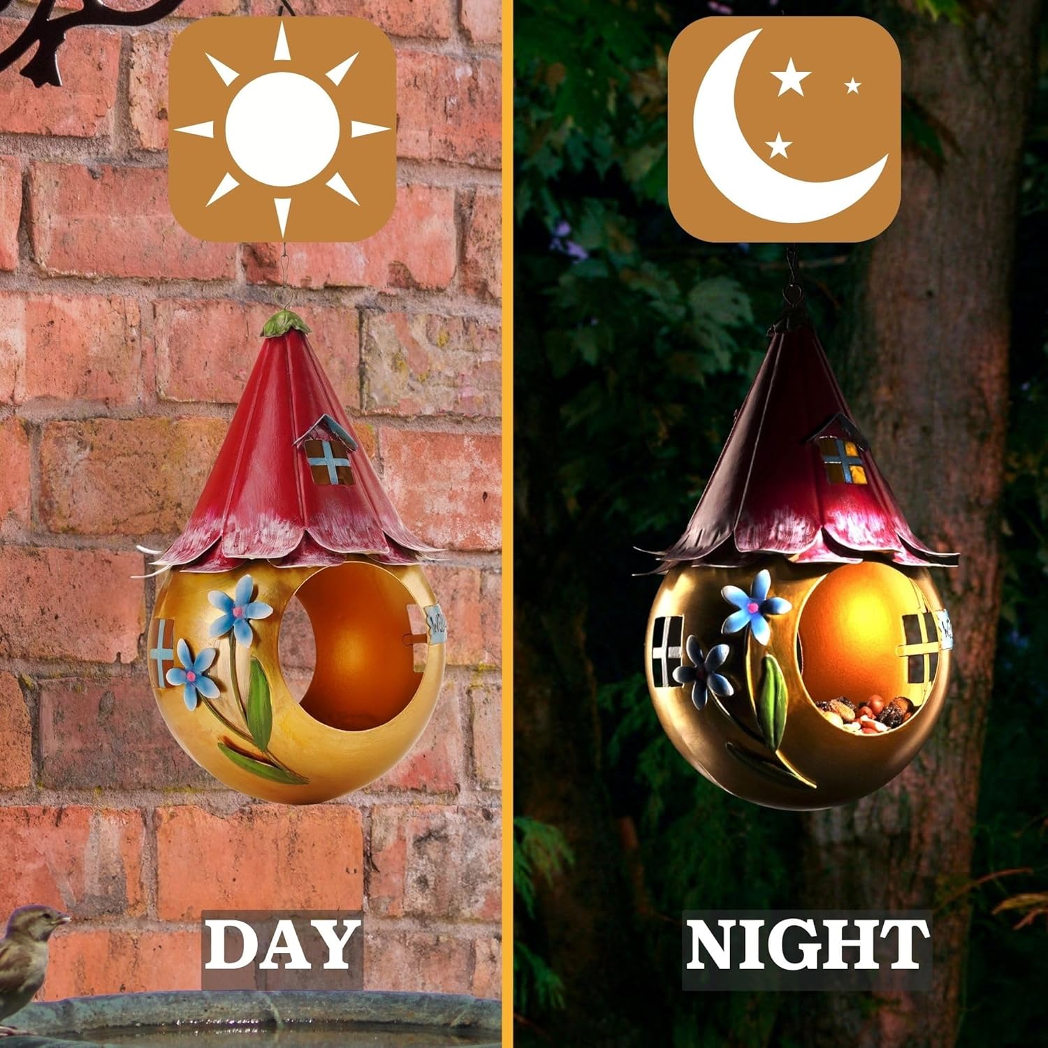 Muldale Solar Bird Feeder - Light Up Hanging Bird Feeders - Cute Fairy