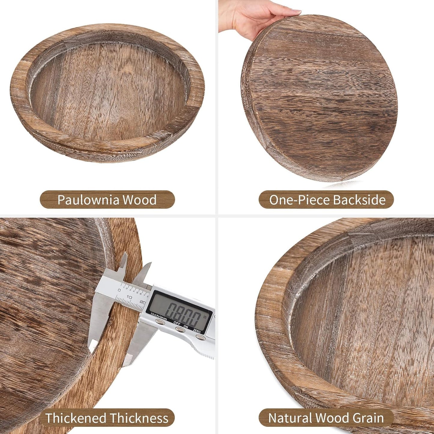 Hanobe Wooden Tray for Coffee Table: Candle Holder Plate Round Decorat