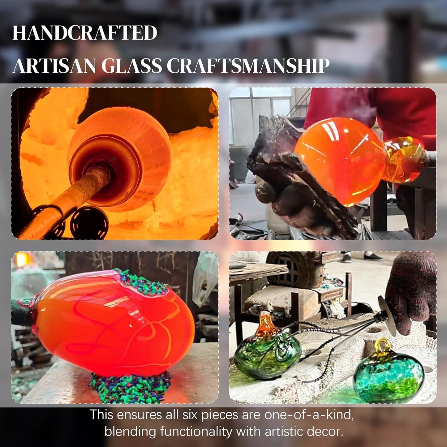 kanpura 6 PCS Hummingbird Feeders for Outdoors Hand Blown Glass Hummingbird Feeder with 2 Flower Feeding Ports Never Fade, Gardening Gifts for Woman Man