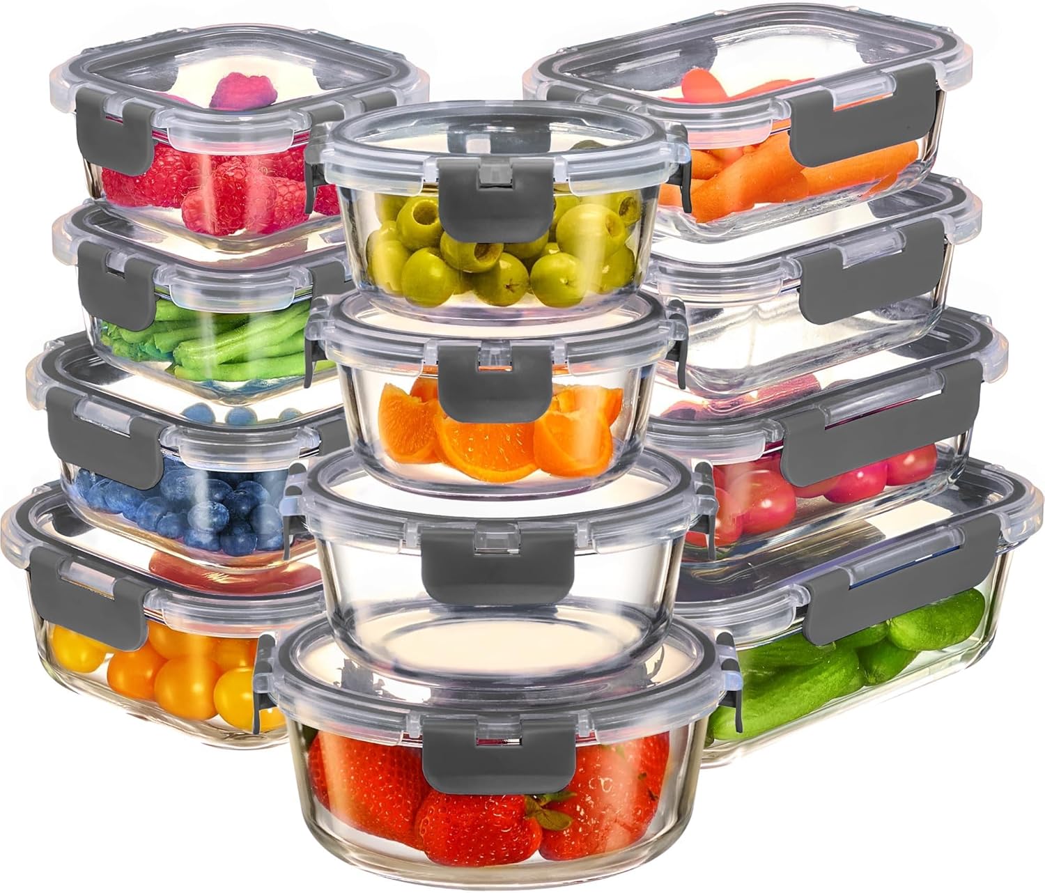 FineDine 24 Piece Premium Borosilicate Glass Meal Prep Containers Glas