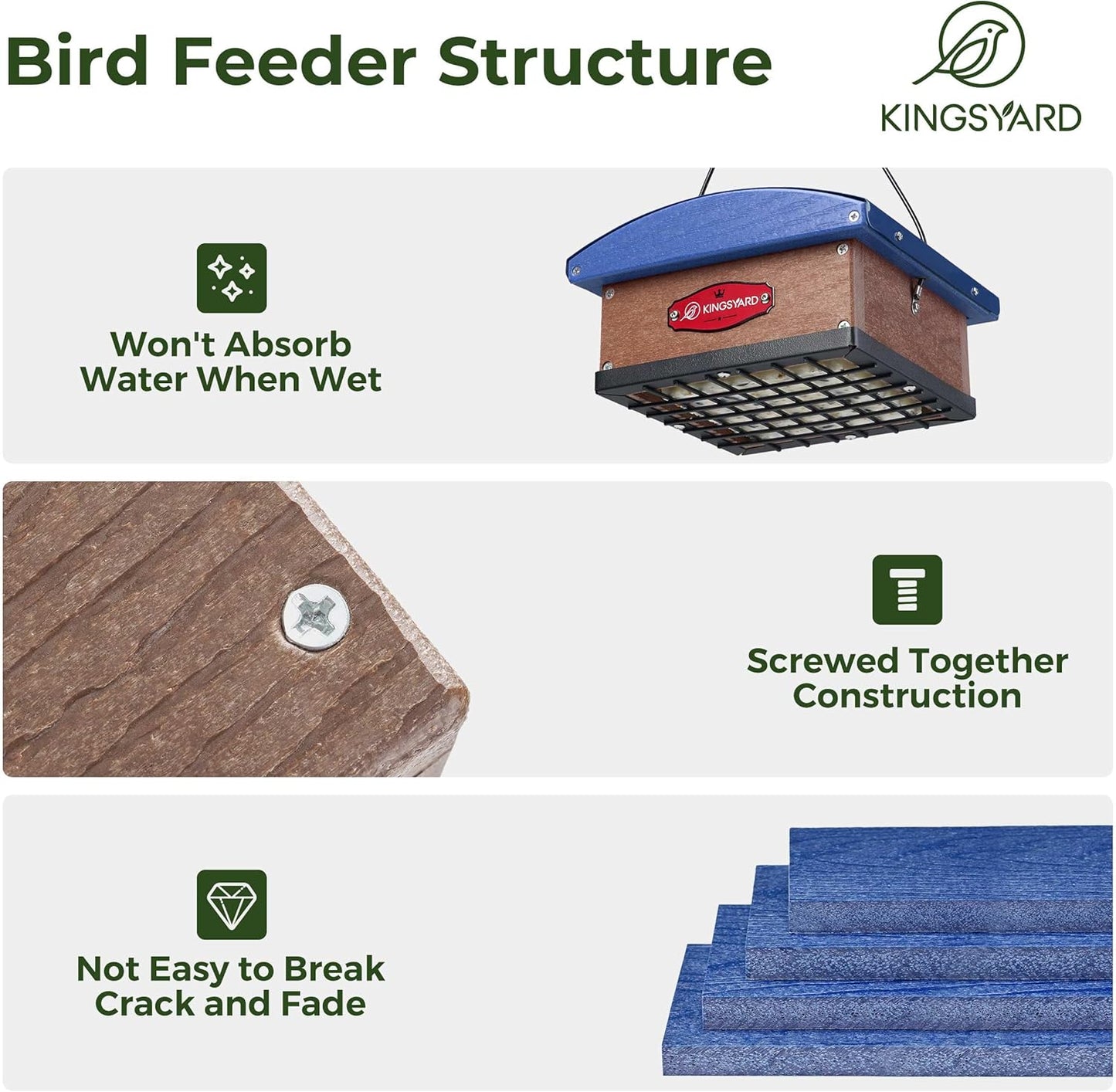 Kingsyard Upgraded Upside Down Double Suet Feeder with Metal Weatherpr
