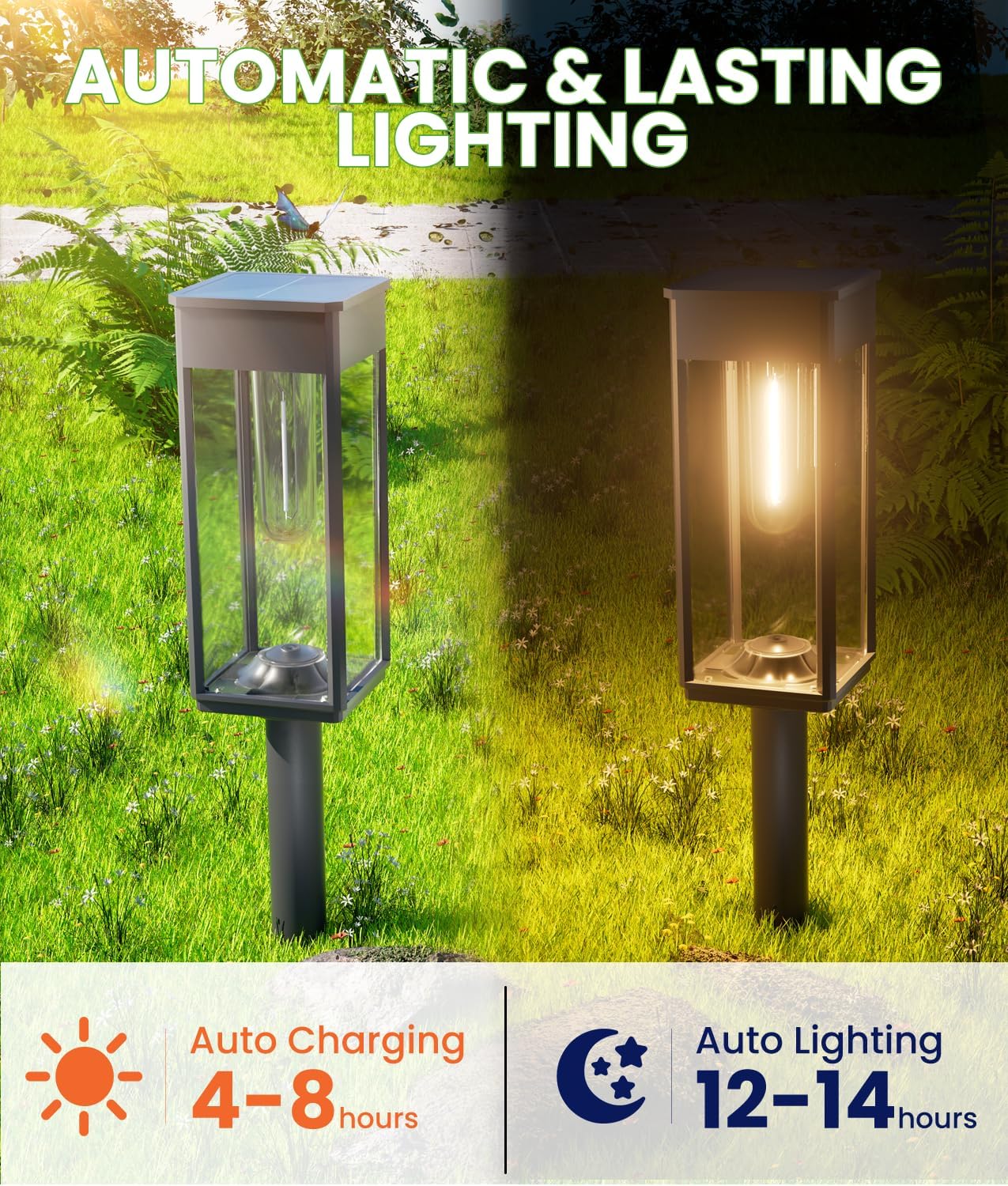 Bright Solar Pathway Lights Outdoor Waterproof IP65, 8 Pack Auto On/Of