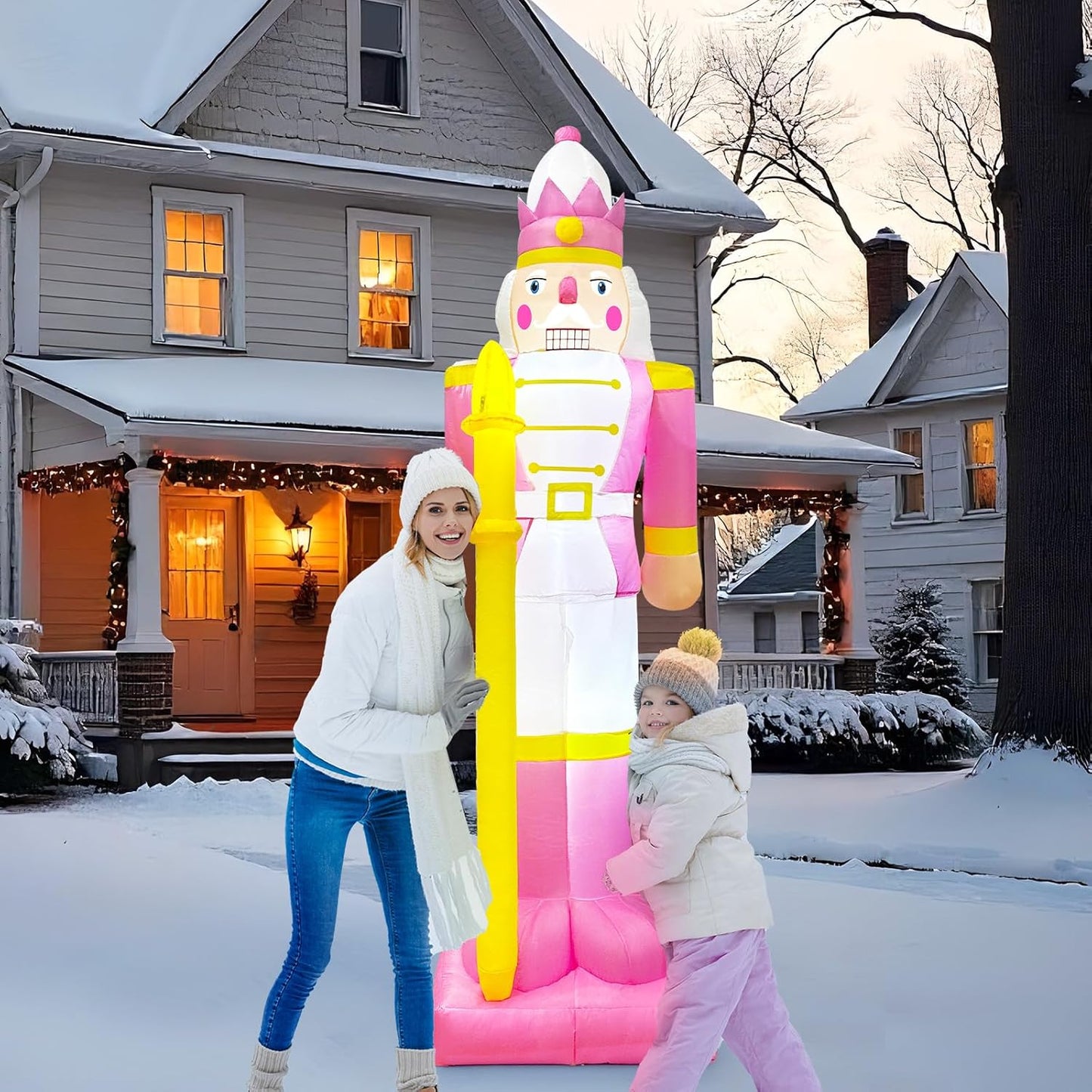 OurWarm 8FT Christmas Inflatable Outdoor Decoration, Pink Nutcracker I