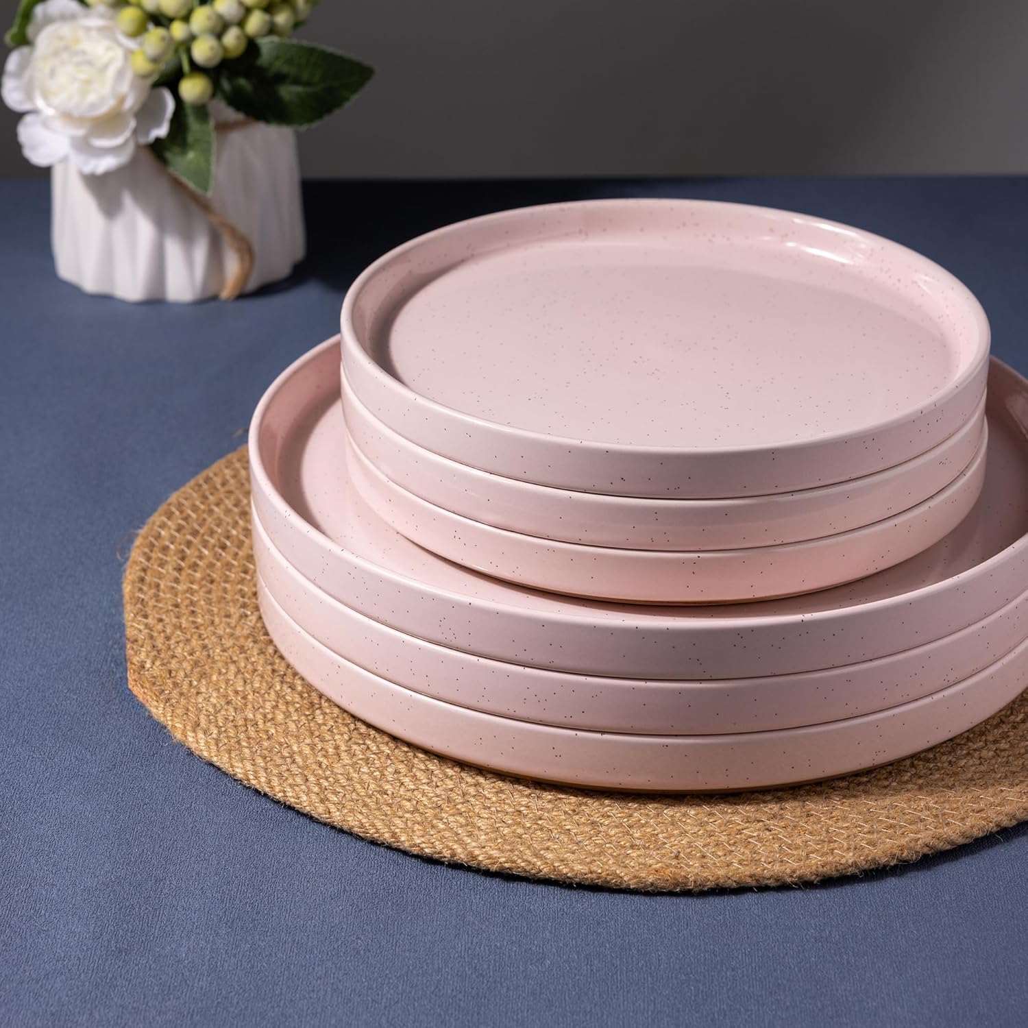 AmorArc Ceramic Dinnerware Set for 4 | Speckled Stoneware Plates and B