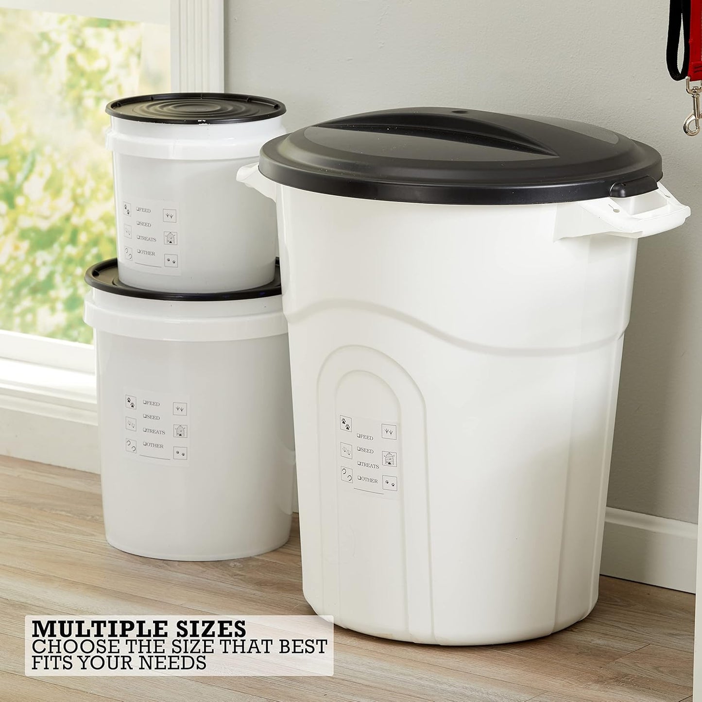 United Solutions Airtight Pet Food Storage Container, 5 Gallon Capacity, Great for Dog Food, Cat Food, Bird Seed, Dry Food Storage, White Container with Black Lid, 2-Pack