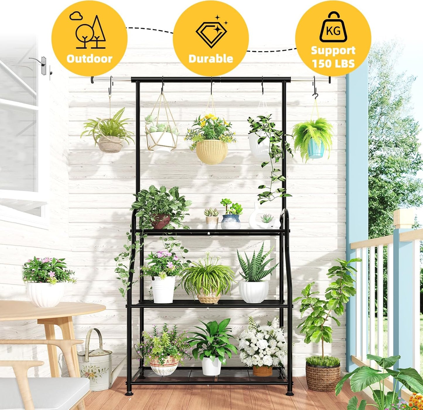 Simple Trending Plant Stand Indoor Outdoor, Heavy Duty Metal 3 Tiered 