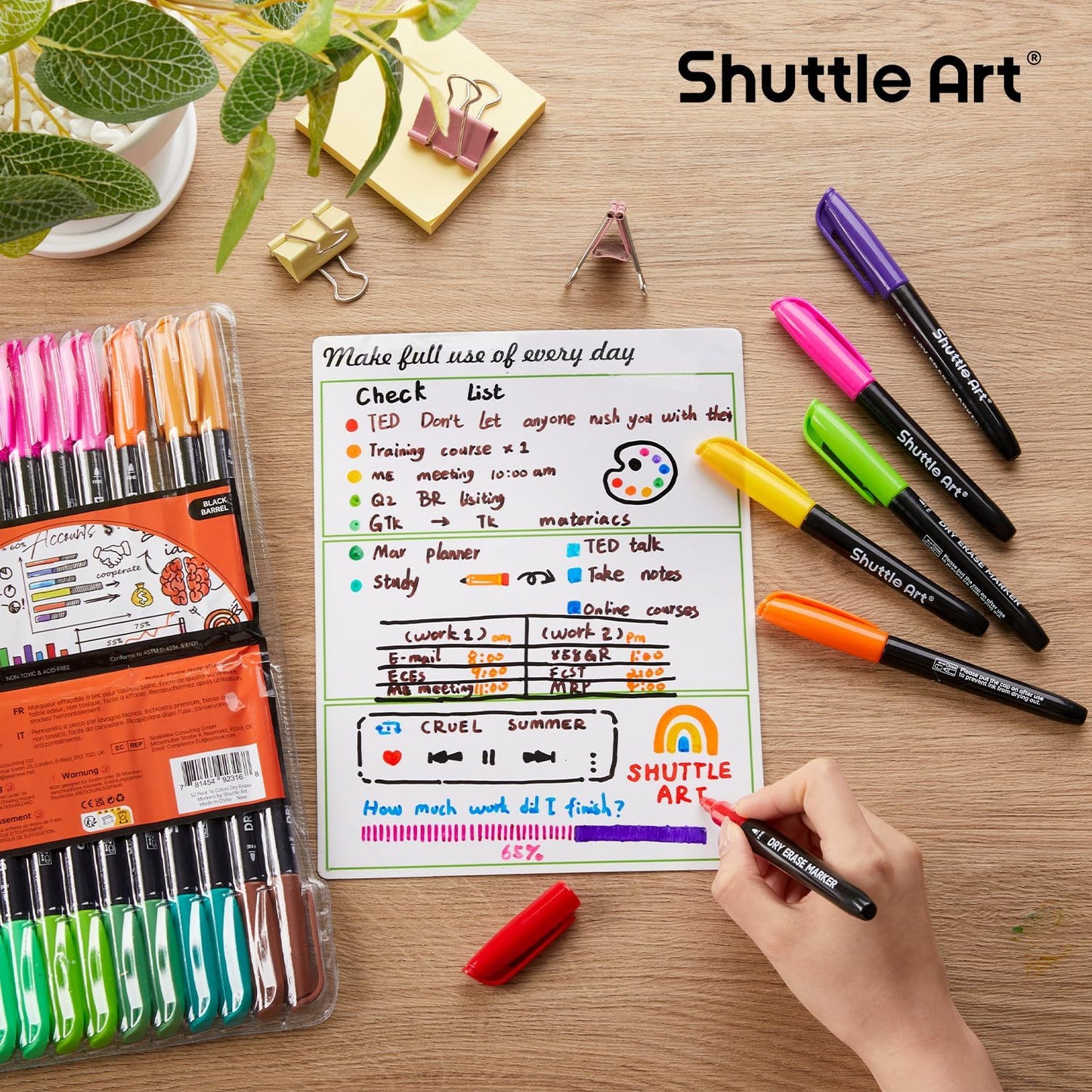 Shuttle Art Dry Erase Markers, 32 Pack 16 Colors Whiteboard Markers,Fi