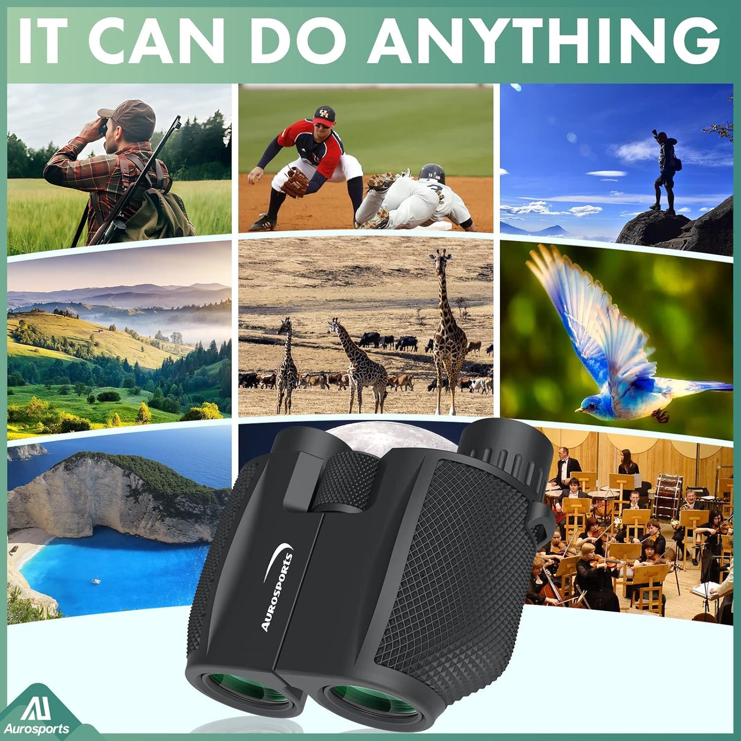Aurosports 10x25 Binoculars for Adults and Kids, Large View Compact Binoculars for Bird Watching, Easy Focus Small Binocular with Low Light - Ideal for Theater Concerts Travel Hunting Hiking