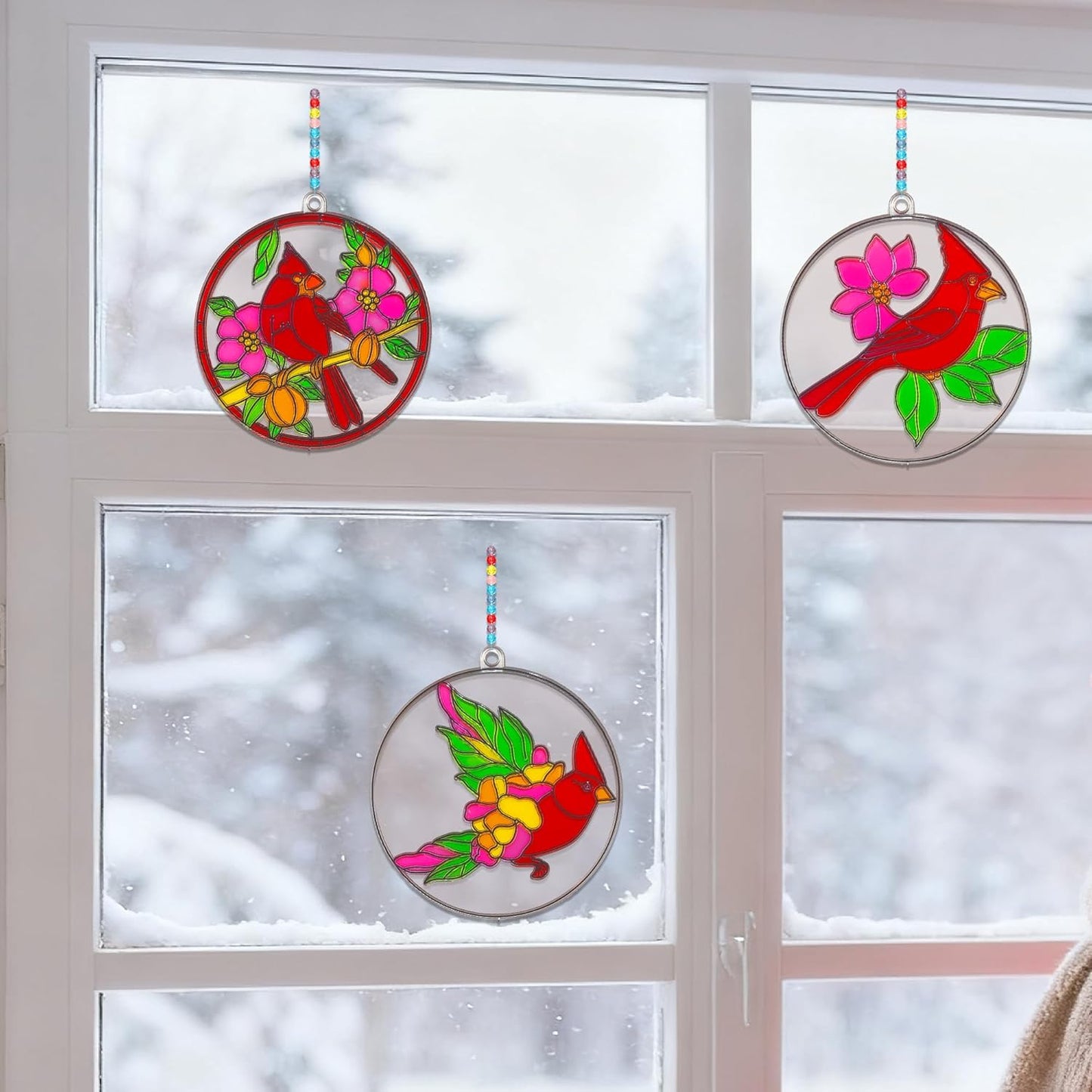 30 Sets Cardinal Suncatcher Craft Kits, Make Your Own Red Bird Stained Glass Suncatchers for Window Hanging, DIY Window & Wall Art Home Decor Gift for Bird Lovers, Women, Mother's Day & Christmas