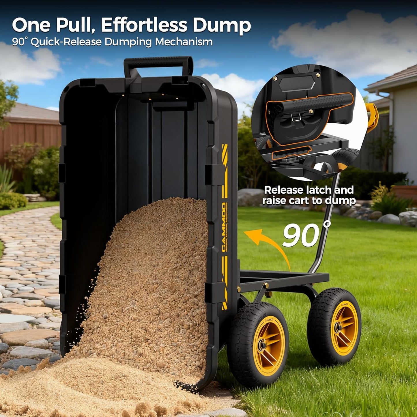 10in NO-FLAT TIRES 900lb Heavy-Duty Garden Dump Cart DIY Expandable Ca