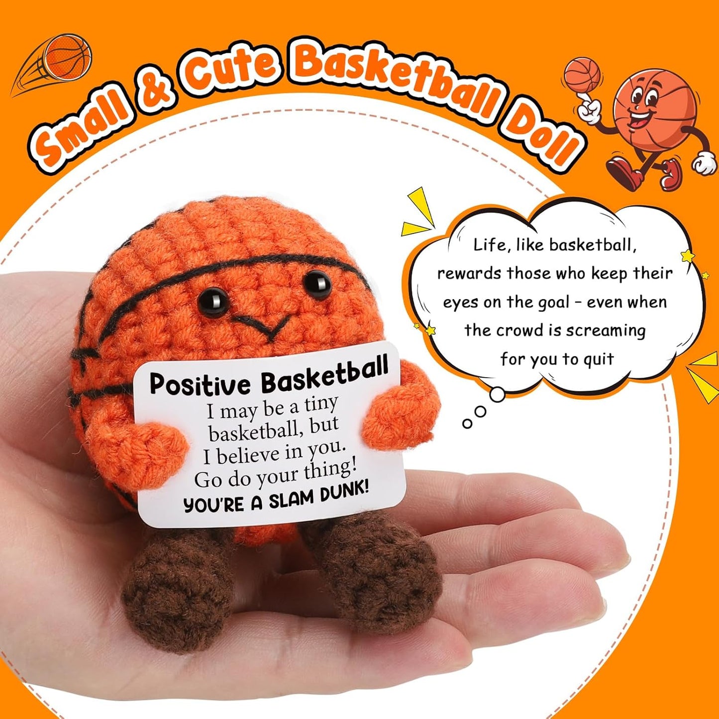 Positive Crochet Basketball Easter Basket Essentials Stuffers for Teenage Boys Girls Easter Gifts for Kids Teens - Emotional Inspirational Support Birthday Gift for Women Men Friends Teammate
