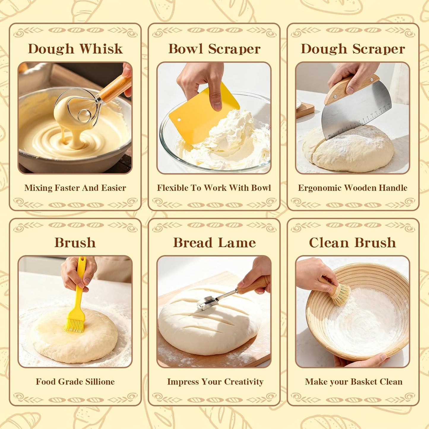 Sourdough Starter Kit, Sourdough Bread Baking Supplies, Round & Oval Banneton Bread Proofing Basket, Bread Sling, Starter Jar, Dough Whisk, Scrapers, Stencils & Bag, Complete Sourdough Kit Gifts