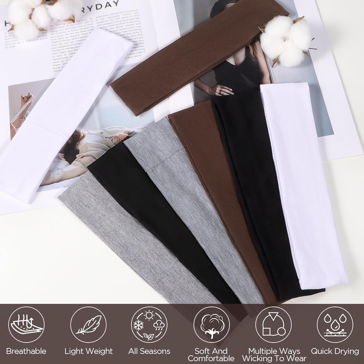 Headbands for Women, 8pcs Stretchy Non Slip Soft Cotton Cloth Hair Ban