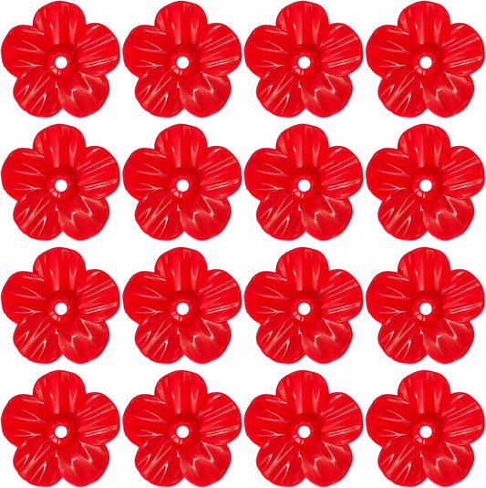 16 PCS Hummingbird Feeder Flowers, Heavy Duty Plastic Feeding Ports Replacement Parts for Outdoor Hanging Bird Feeders (Red)