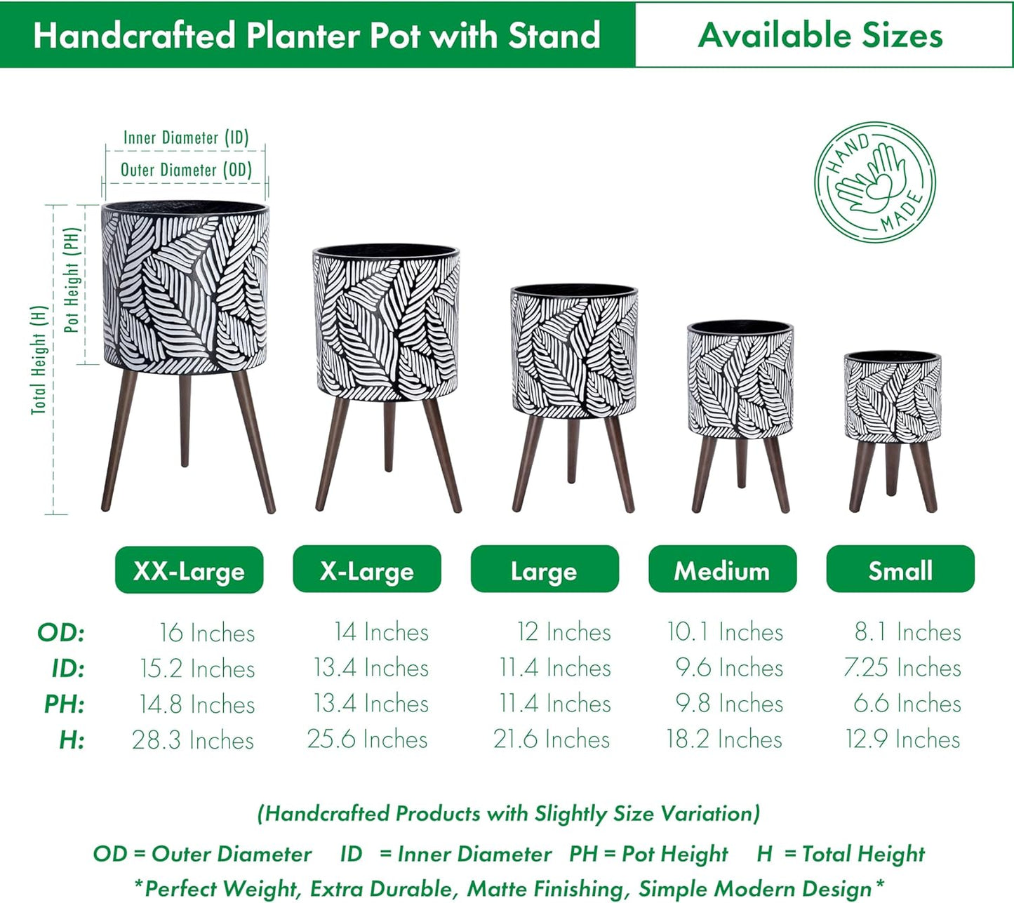 D'vine Dev 14 Inch Planter Pot with Stand, Mid-Century Tall Plant Pot 