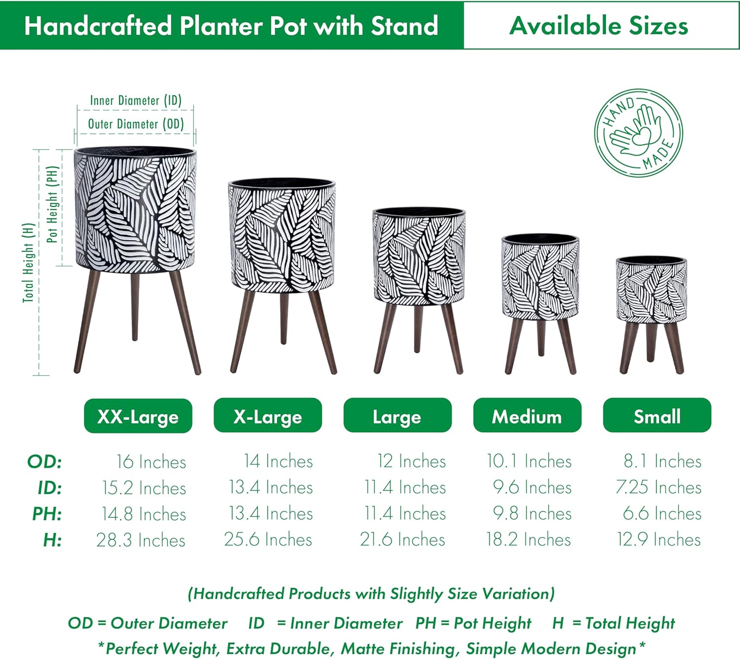 D'vine Dev 14 Inch Planter Pot with Stand, Mid-Century Tall Plant Pot 