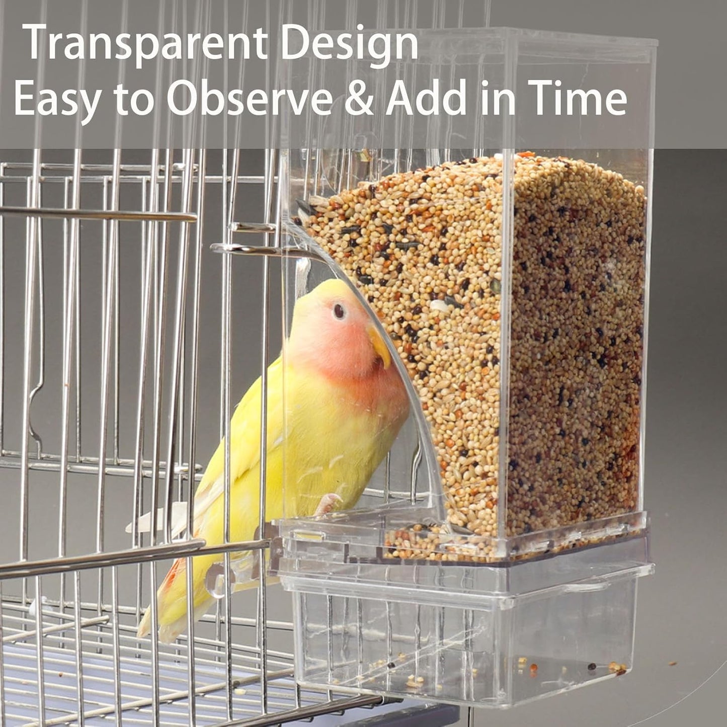 No Mess Bird Feeder for Cage, Automatic No-Spill Transparent Parrot Fe