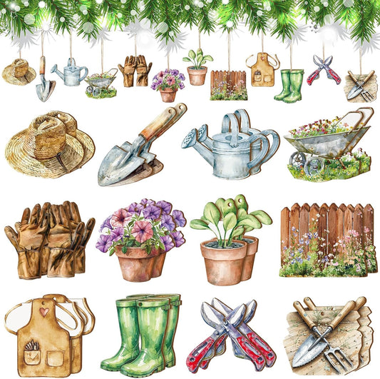 24 Pcs Christmas Garden Ornaments Garden Tool Shovel Trowel Wooden Ornaments for Gardening Lover Gifts Men Women Christmas Tree Decoration Holiday