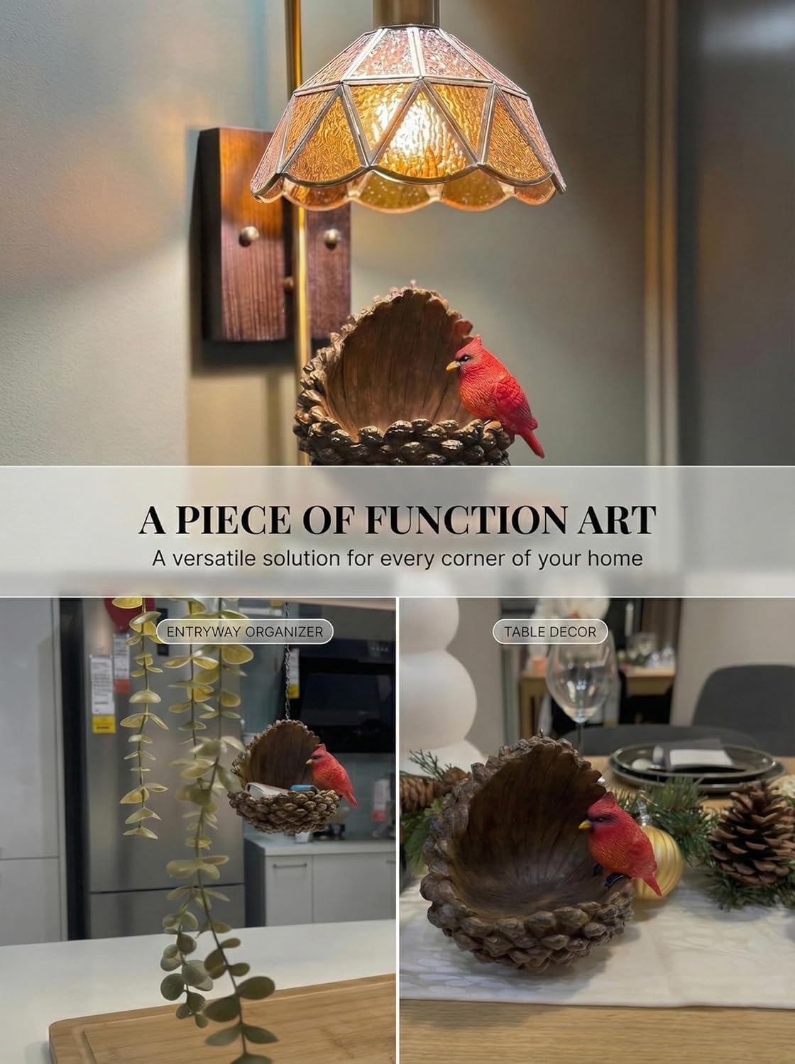 Hanging Wild Bird Feeder for Outside - Whimsical Resin Garden Art & Outdoor Tree Decor, Weather Resistant Hand Painted Statue, Yard Decoration Gift for Bird Watchers, 7.5 Inch