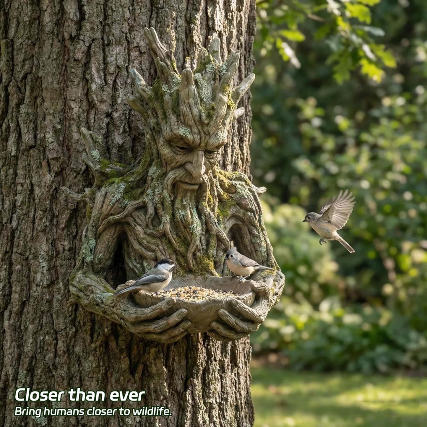 Bird Feeder, Tree Face Bird Feeder Sculpture, Waterproof Resin Tree Mounted Wild Bird Feeder, Outdoor Decorative Bird Feeder for Garden Yard Tree Decor, Funny Novelty Gift for Bird Lovers