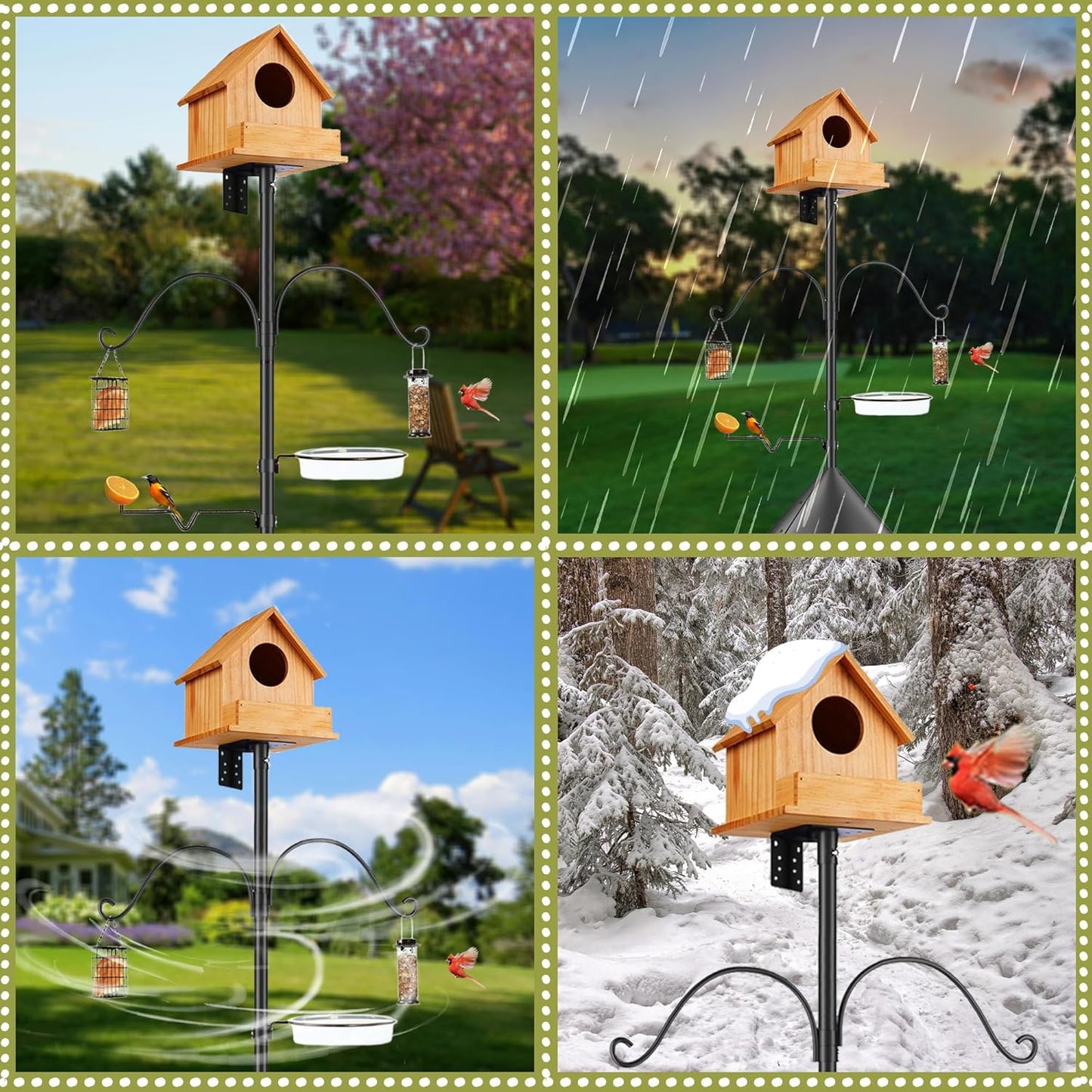 93 Inch Bird Feeder Pole, Outdoors Bird House Pole Kit for Smart Birds Feeder, Feeding Station Kits with Squirrel Guard Baffle, Bird Bath, Wild Birds Watching (Shape A)