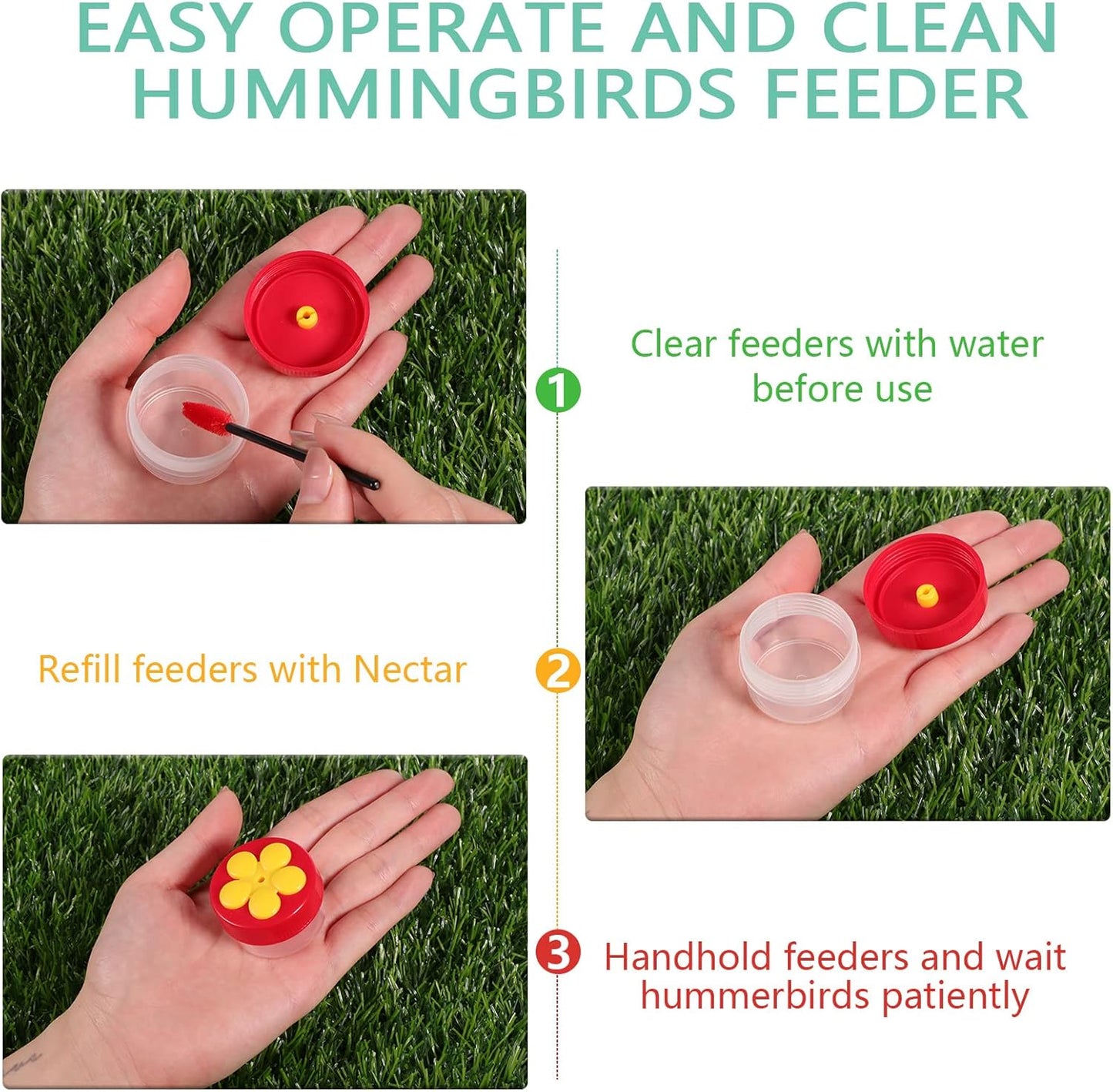 Hand Hummingbird Feeder 4 Pieces Window Flower Hummingbird Feeder Wild Bird Feeders with Cleaning Brush for Outdoor Supplies, Red and Yellow