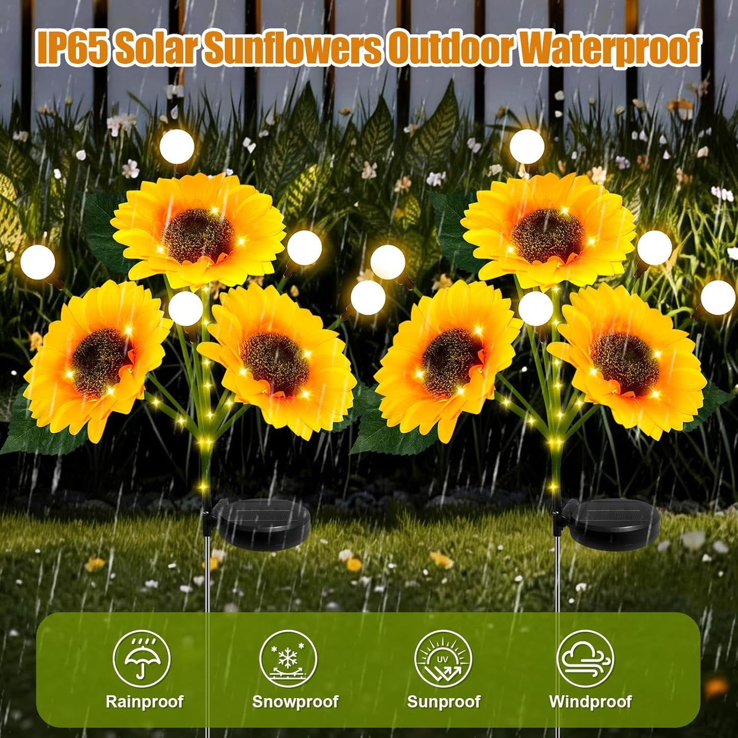 Sunflower Solar Lights Outdoor, 4 Pack Sunflowers with Firefly Lights, Waterproof Solar Flower Lights with 1000mAh Battery for Patio Porch Lawn, Gifts for Mom Women Grandma, Yard Decorations Outdoor