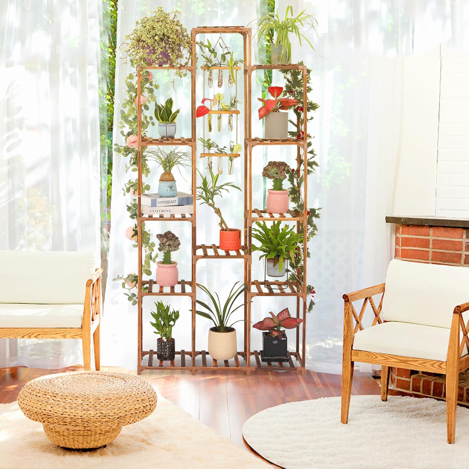 XXXFLOWER Plant Stand Indoor Outdoor 13 Tiers Wood Plant Shelf for Mul