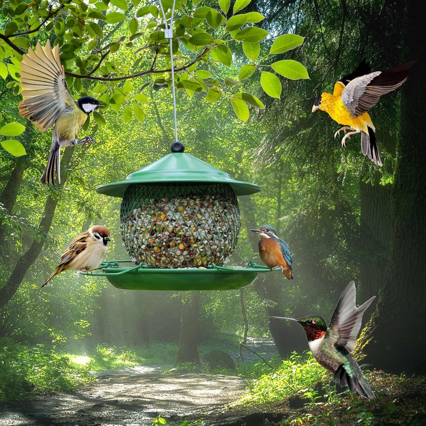 Squirrel Proof Bird Feeders for Outdoors, Large Capacity, Heavy Duty Metal Bird Feeder, Supports Cardinal, Finch, Blue Jay and Wild Birds