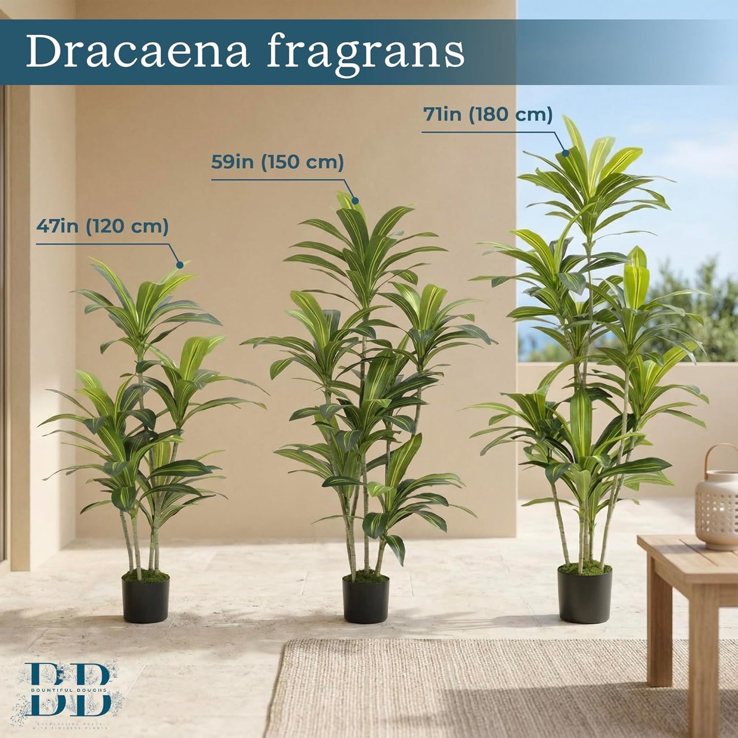 4’ (120 cm) Dracaena Artificial Tree with Small Black Pot & Moss – Lifelike Natural Look, Maintenance-Free, Indoor & Outdoor Plant for Home, Office, Balcony & Patio
