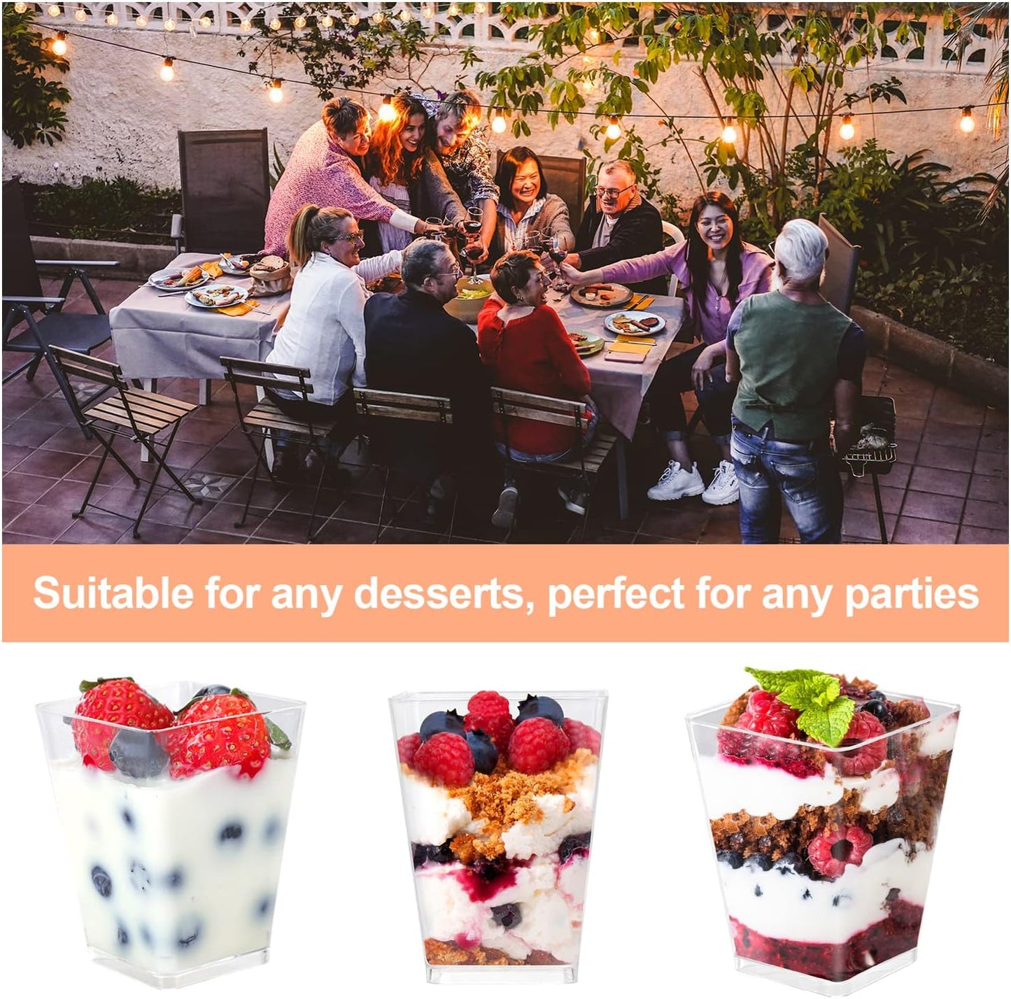 EASERCY 50 Pack 5 oz Plastic Dessert Cups with Lids, Yogurt Parfait/Appetizer Cup with Lids for Party, Mini Dessert Cups with Spoons Dessert Shooter Cups for Pudding, Fruit and Ice Cream