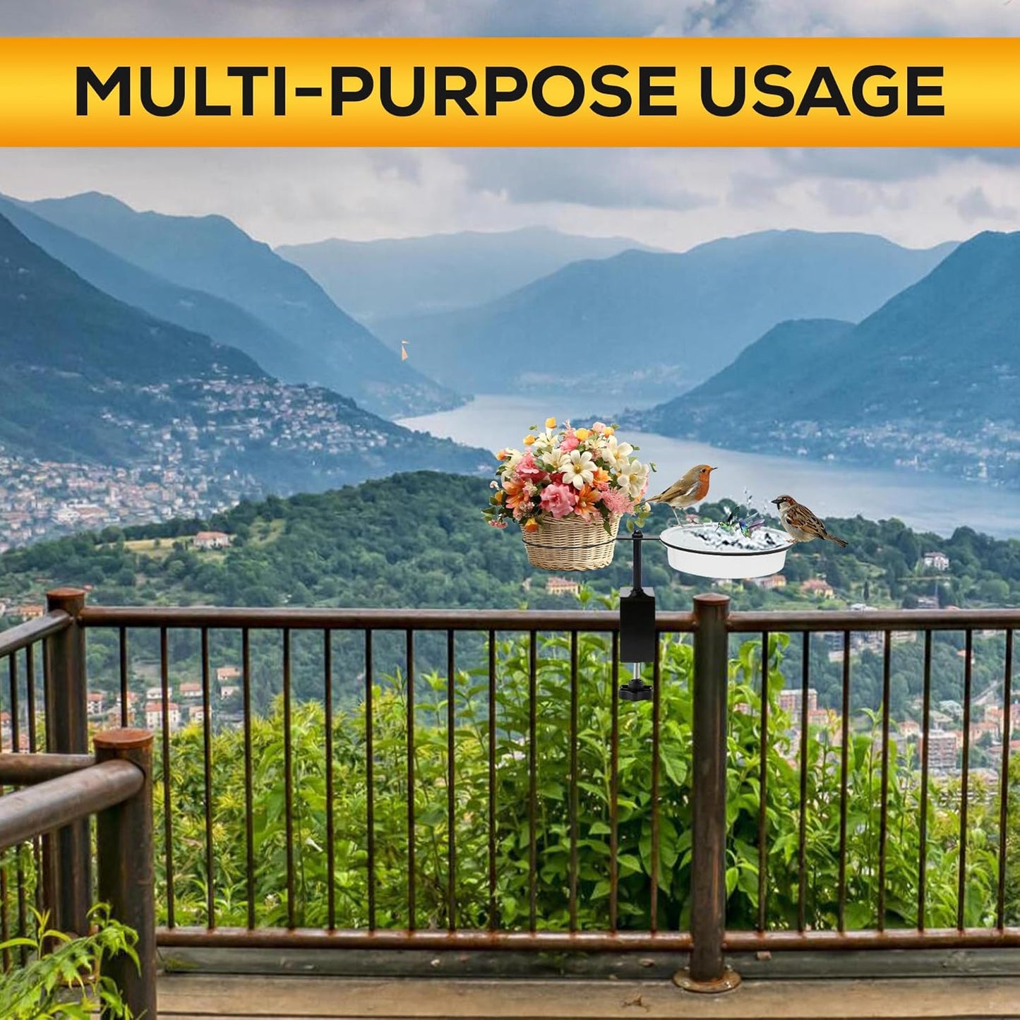 Bird Feeders for Outdoors - Forest & Twelfth Platform Bird Feeder Stand, Weather Proof Bird Water Feeder for Balcony Railing, 360° Rotation Standing Bird Feeder with Seed & Water Trays and Feed Scoop