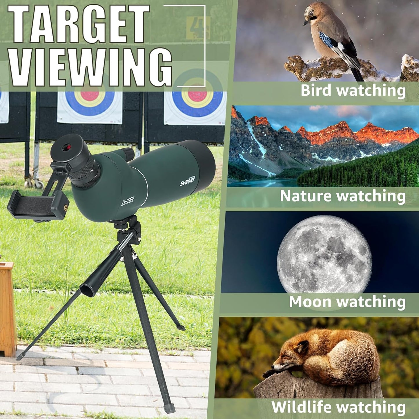 SVBONY SV28 Plus Spotting Scopes with Tripod, Angled Spotter Scope with Upgraded Phone Adapter, IP65 Waterproof Fogproof Long Range Spotting Scope for Target Shooting, Birding