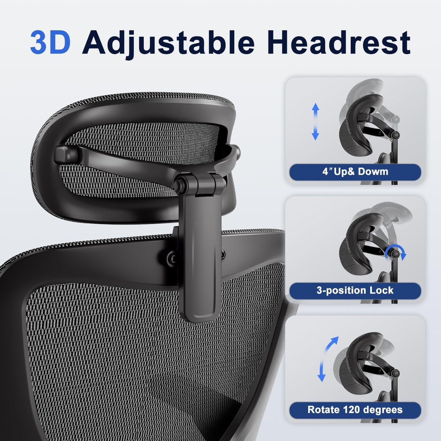 Ergonomic Office Chair, Mesh Seat Cushion with 3D Armrests and 3D Head