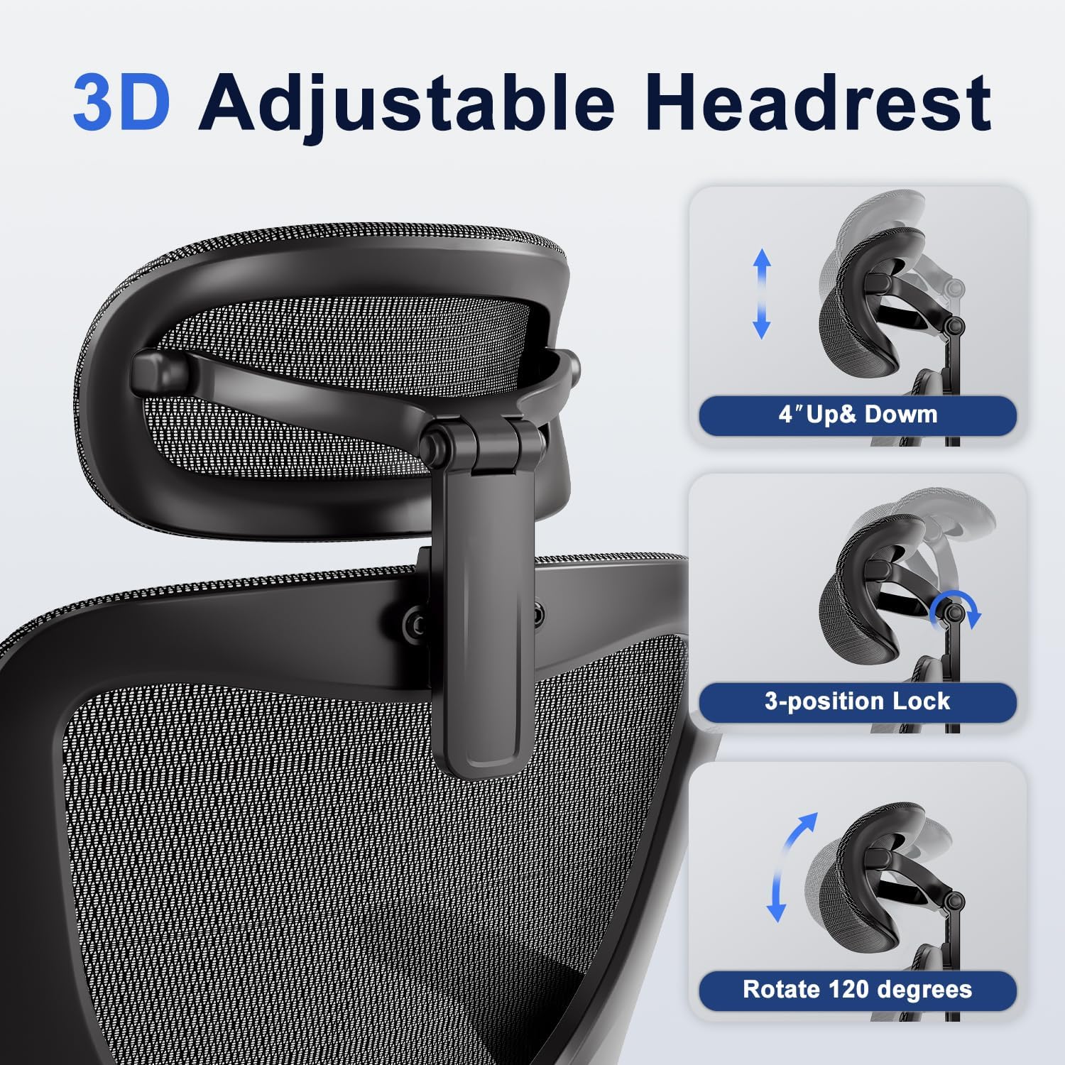 Ergonomic Office Chair, Mesh Seat Cushion with 3D Armrests and 3D Head