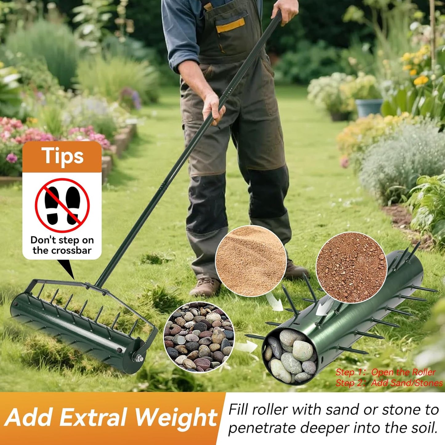 21" Rolling Lawn Aerator, Heavy-Duty Manual Aerator Tool with 2.2" Pre