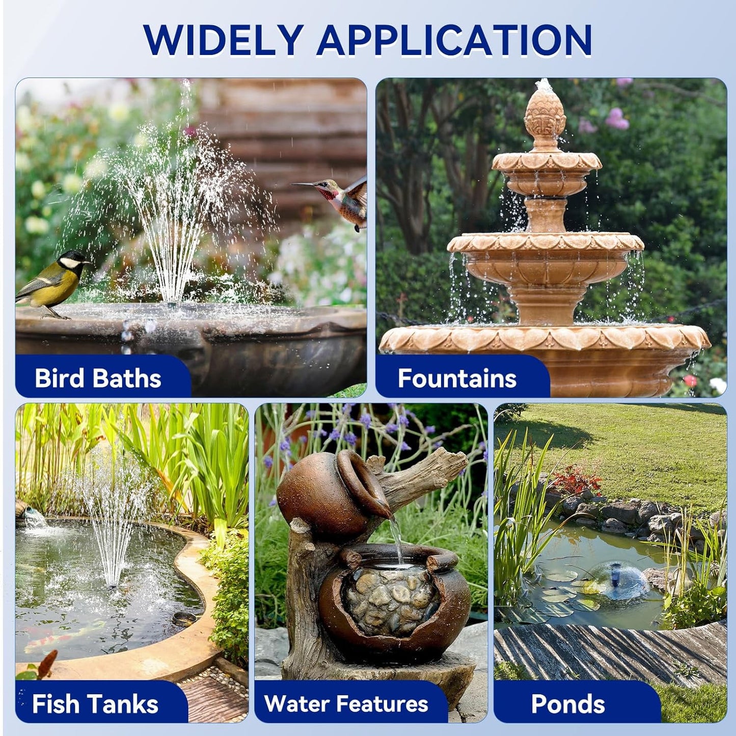 Antfraer Solar Fountain Pump for Bird Bath, 8W Solar Water Fountain Pump with Dry-Run Protection & Double-Layer Nozzles, Solar Powered Fountain with 5Ft Tubing for Small Pond, Bird Bath, Water Feature