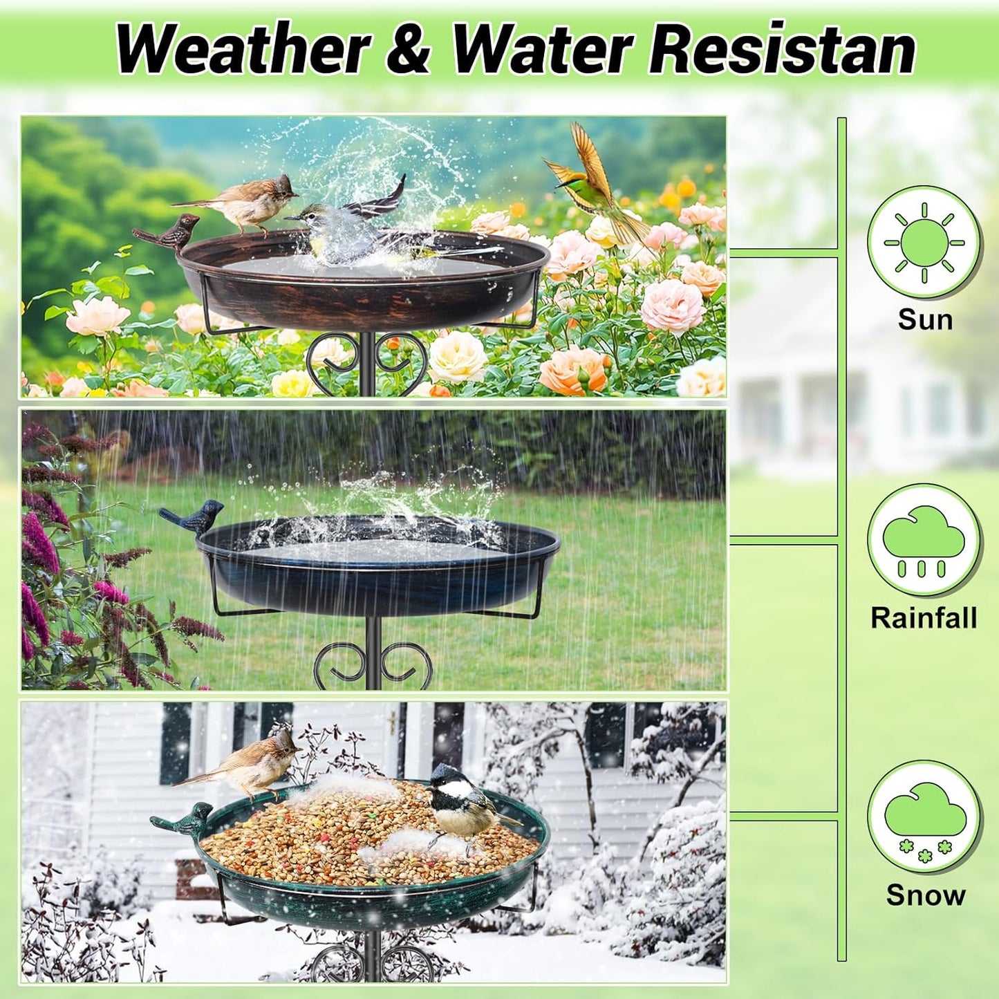 Metal Bird Bath for Outdoors, Vintage Freestanding Birdbaths with Bird Statue 12" Detachable Birdfeeder Bowl with 5- Pronged Base for Outside Garden Patio Yard Lawn Decor (Vintage Bronze)