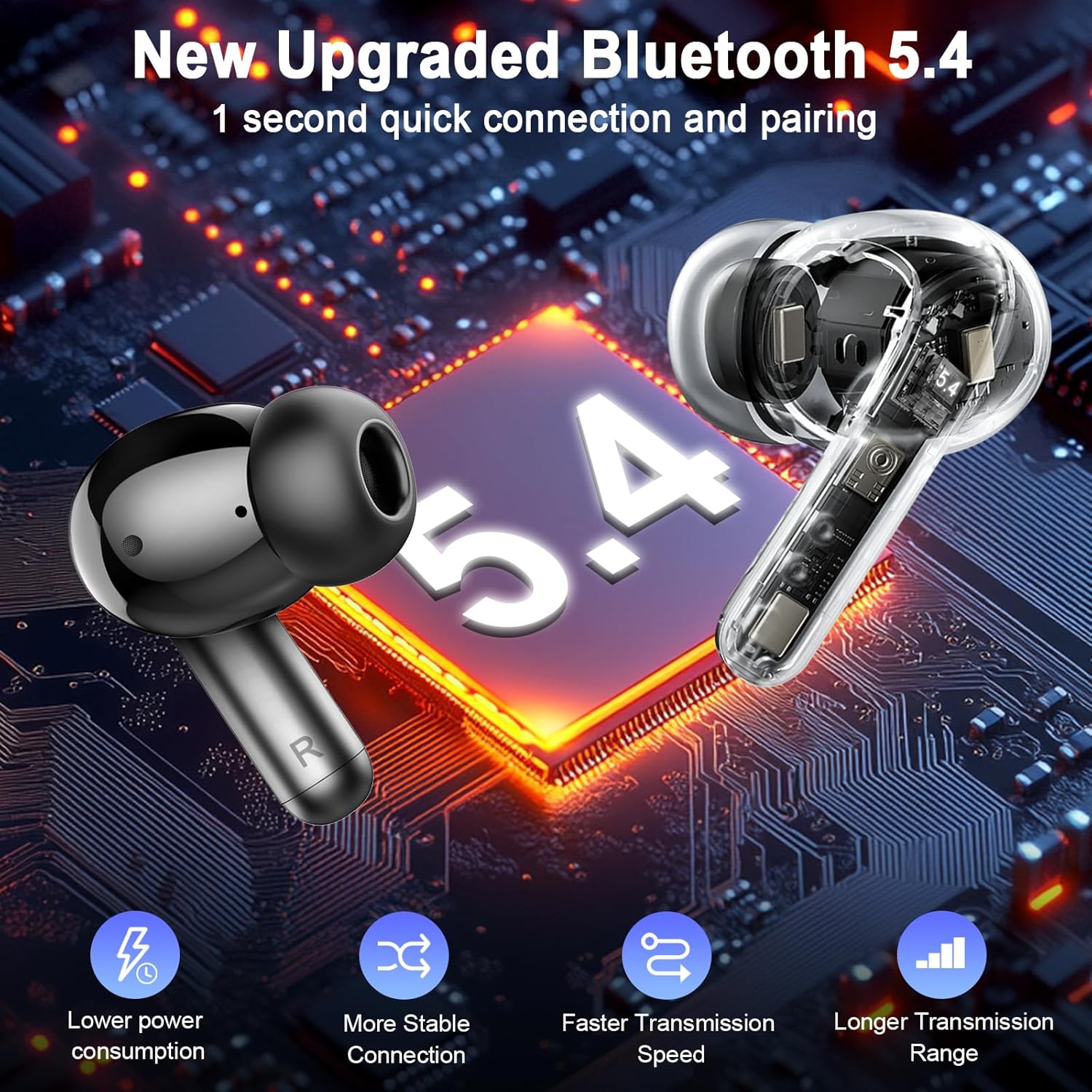 Wireless Earbuds, 2026 3D-Stereo Bluetooth 5.4 Headphones Deep Bass Ea